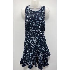 Banana Republic Navy Blue Floral Strap Ruffle Hem Sheath Dress Sz 8 Petite